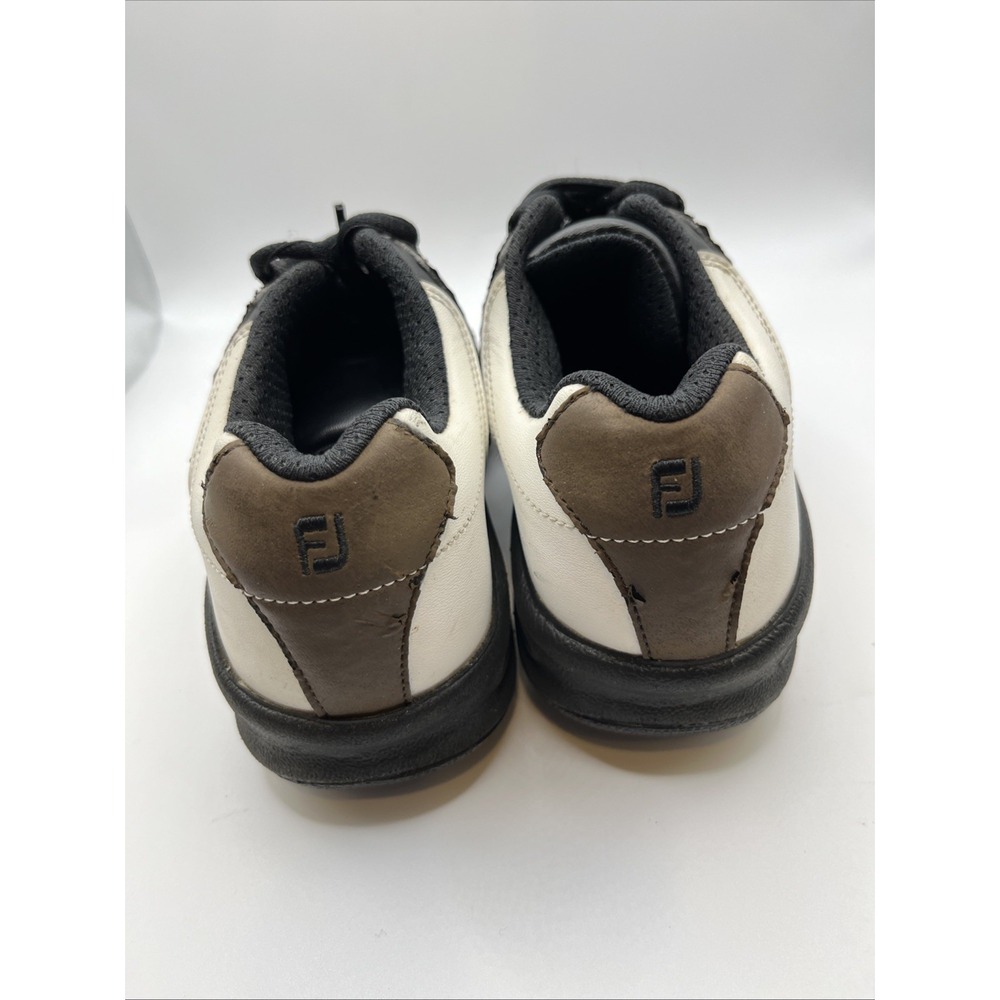 Footjoy Junior Golf Spikes Youth Size 3M Brown & White Oxford Soft Shoes Cleats - Picture 4 of 6